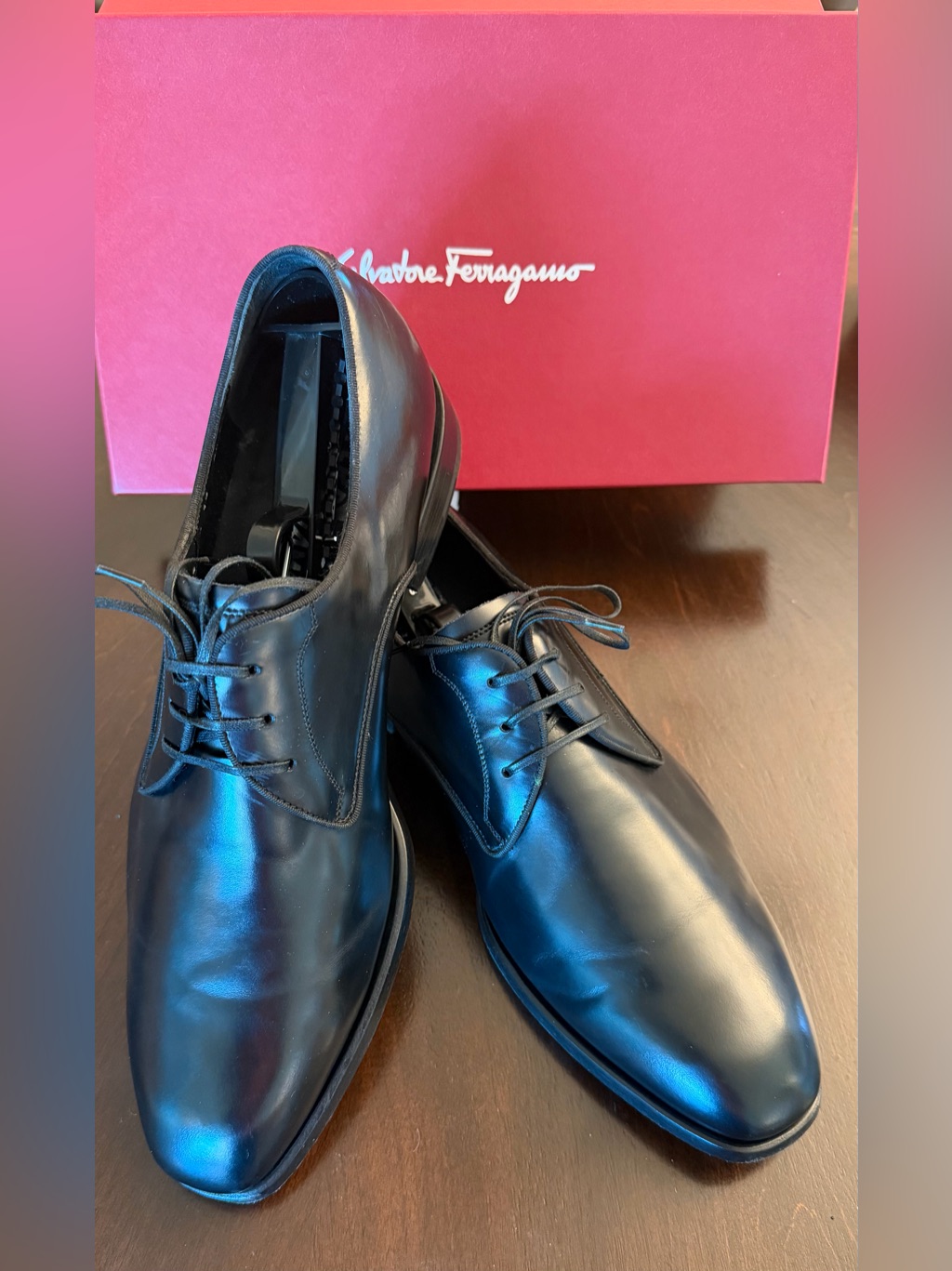 Salvatore Ferragamo Tramezza Plain Toe Oxford Men’s Black Leather Lace-Up Sz9.5e